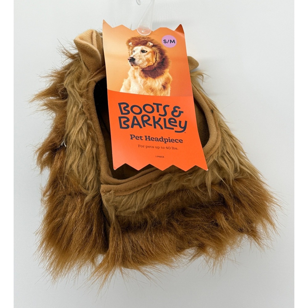 Boots & Barkley Lion Mane Pet Headpiece Brown Faux Fur Costume S/M Up to 40 lbs